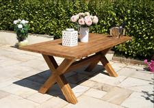 2m Reclaimed Teak Outdoor Open Slatted Cross Leg Dining Table