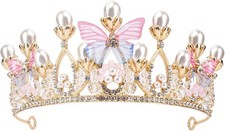 Princess Tiaras for Girls, Crystal Tiara Pearl Princess Crown Headband, Princes