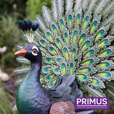 Primus Hand Painted Small Metal Displaying Peacock Outdoor Garden Patio Ornament