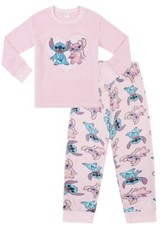 Girls Luxury Disney Lilo And Stitch Angel Warm Fleece Pink Long Pyjamas
