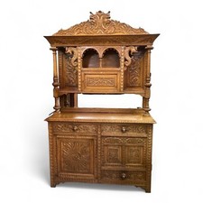 Antique Carved Oak Mirror Back Sideboard