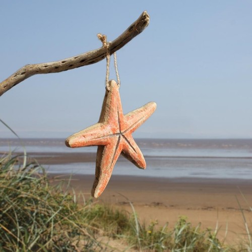Little wooden starfish hanging - wooden,