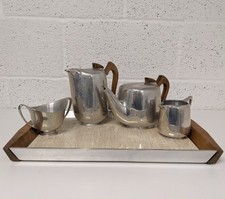 MCM Picquot Ware 5-Piece Aluminium Tea Set with Tray – Mid-Century Modern Design