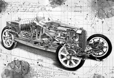 Line Tech Drawing  Bugatti Type 35 1927   Car Classic Cutaway Art Poster Print