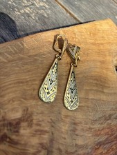 Vintage Damascene 24k Gold Plated Earrings Toledo Spain
