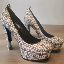 KANDEE Women's Fetish Stripper Dollar Bill Platform Heels UK7