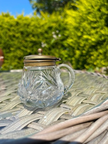 Antique cut glass mustard pot - glass,