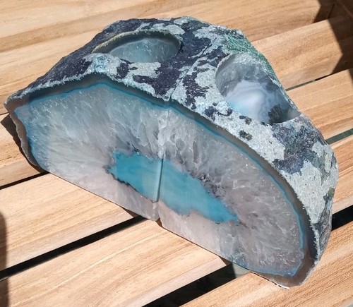 Large teal agate bookends - teal,