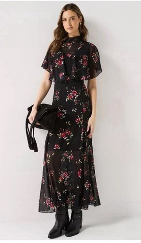 Ladies black floral cape maxi - black,
