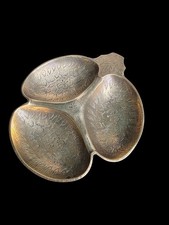 Vintage Indian Brass Engraved Three-Section Dish • Decorative Trinket Bowl