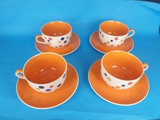 Whittard Chelsea 4 Jumbo Spot Cups & Orange Saucers Set Hand painted Thailand