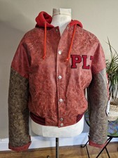 PLT Pretty Little Things Red/Brown Faux Leather Baseball/Bomber Jacket S