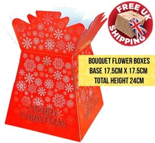 Red Merry Christmas Flower Box Living Vase Transporter Box Gold Snowflake Design