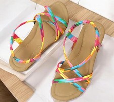 Women Sandals Faux Leather Slip On Slingback Open Toe Casual Comfy Summer Sandal