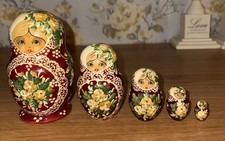 Cepzueb Nocag Vintage Set Of 5 Russian Nesting Dolls Babushka Red Handpainted 