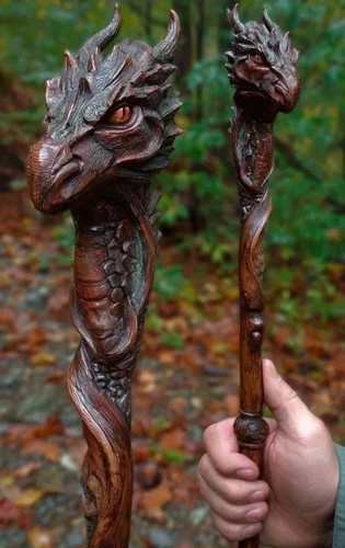 Art wooden walking stick - stick, hand