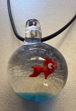 Murano Glass Orange Goldfish in Bowl Necklace or Hanging Ornament