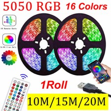 LED Strip Lights 1-20m RGB 5050 Colour Changing Tape Cabinet Kitchen TV Lighting