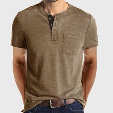 Men Short Sleeve Henley T-shirt Casual Grandad Button V Neck Solid Tee Shirt Top