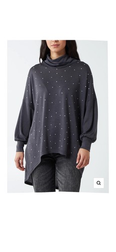 Diamante curved roll neck top - diamante,