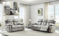 Grey Genuine Leather 3 Seater