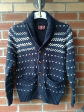NEXT NAVY MIX SHAWL COLLAR WOOL BLEND NORDIC FAIRISLE CARDIGAN SIZE S