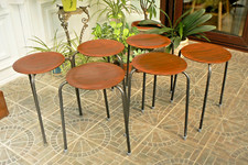 Set of 6 Arne Jacobsen Style Danish Ply Dot Stools  Late 1950's