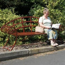 Stunning Wrought Iron Arched Two-Seater Garden Bench in Red