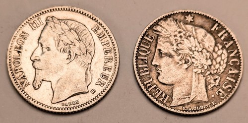 Two french silver one - two, franc
