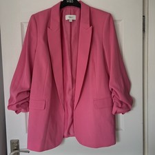 Pink 3/4 Ruffle Sleeve Open Front Blazer Size 12 M&S