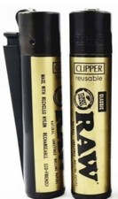 2 x RAW Gold Clipper Lighters Reusable GAS FLINT UK Mainland Only