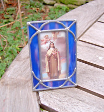 ST THERESA MINIATURE PRINT BLUE STAINED GLASS LEAD FRAME HOLY RELIGIOUS CHRIST