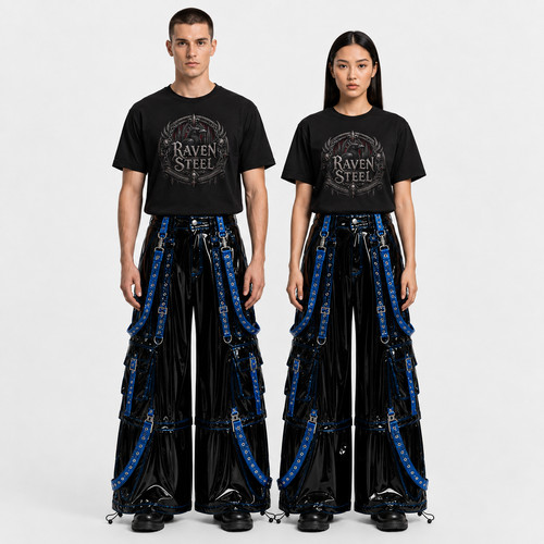 Black pvc gothic cargo pants - cargo,