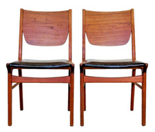 DANISH VINTAGE RETRO TEAK BLACK LEATHERETTE DINING CHAIR SET OF TWO 1960s
