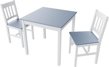 Small Grey White Wooden Dining Table And 2 Chairs Set Kitchen Room Rustic Pine