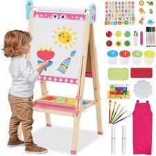 Kids Wooden Easel Double Sided Art Easel with 100+ Pcs Accessories Whiteboard C