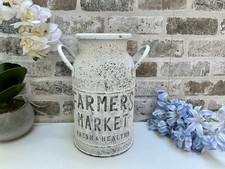Decorative Milk Churn Holder White Metal Round Antiqued Farmers Market