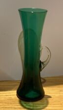 MCM Waisted Jug Bud Vase Bottle Green Glass Murano Style Clear Glass Handle
