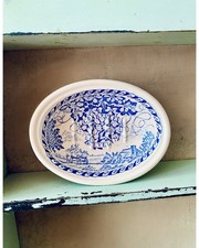 Vintage Masons  Crabtree & Evelyn blue transferware soap dish Collectible