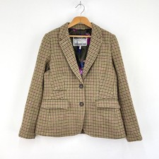 Joules Portman Tweed Jacket Womens 12 Green Wool Check Country Hacking Blazer