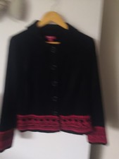 MONSOON WOMEN'S BLACK COTTON VELVET JACKET WITH RED ELABORATE EMBROIDERY