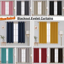 Blackout Curtains Thick Thermal Energy Saving Ready Made Pair Eyelet Curtain UK