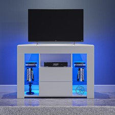 Modern Corner Unit TV Stand Cabinet High Gloss Door & Matt Body RGB LED Lights
