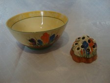 Clarice Cliff Crocus Bowl and Flower Frog 1930s
