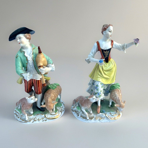 Pair dresden porcelain figures - porcelain,