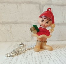 1960's Vintage LITTLE MISS SANTA CLAUS Christmas Tree Decoration Necklace (C)
