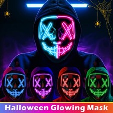 Adult Purge Halloween Mask LED Neon Stitches Flashing Gloves Costume Fancy Dress