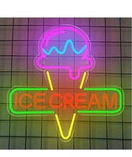 Ice Cream Neon Sign, Wall Decor, USB Powered for Home Bar Restaurant 33cm x 33cm