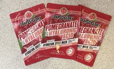 Soap Glory 3 x Pomegranate Hyaluronic Acid Instant Hydration Sheet Masks. New.