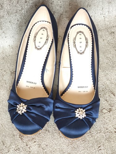 Luxury navy satin shoes wide - luxury,
